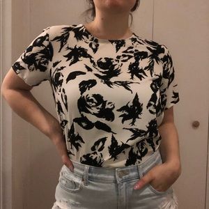 Black & white abstract rose blouse